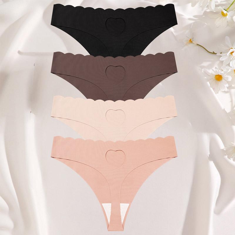 FINETOO 4 ks Ultra měkké bezešvé spodní prádlo pro ženy Ledové hedvábí Tanga Sexy Strečová Jednobarevná G-string Dámské Neviditelné Prodyšné Kalhotky