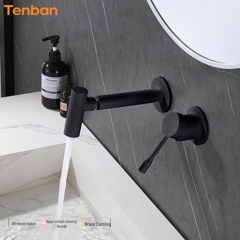 Tenban Rotatable Wall-Mounted Copper Gunmetal Faucet for Hot & Cold Washbasin.