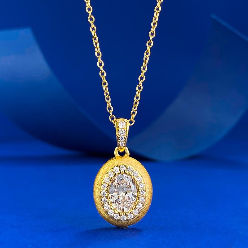 New S925 Silver Plated Gold Retro Shaped Brushed Pendant 5 * 7mm High-end Versatile Design Necklace Wedding Jewelry