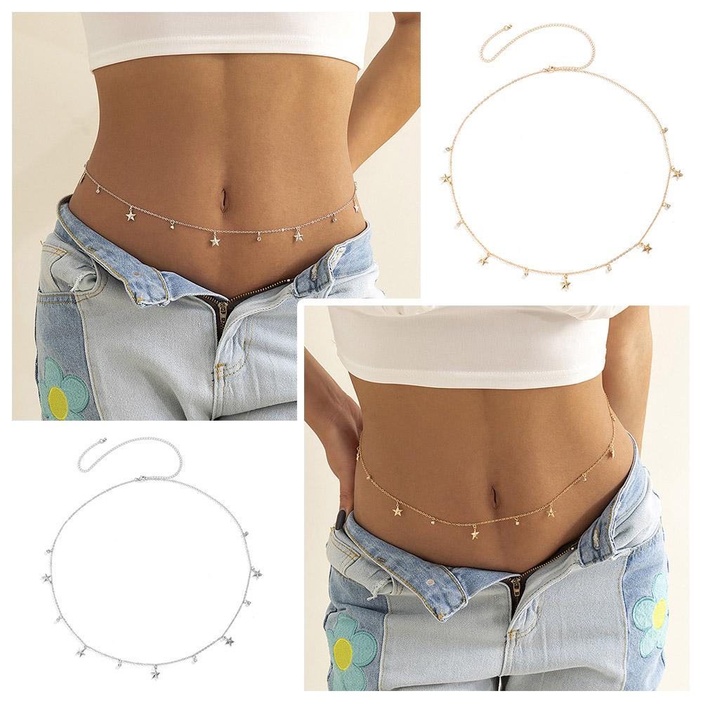 Sommer Neu Boho Minimalistisch Mehrschichtige Taillenperlen Für Frauen Pailletten Kette Geometrischer Bauchschmuck I0T4