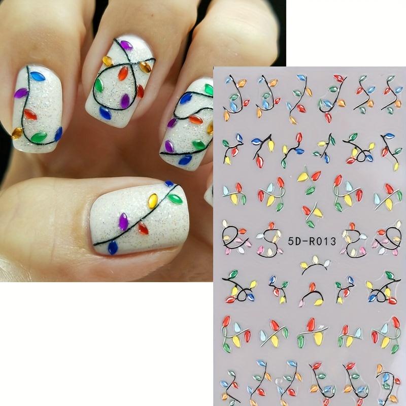 1 Sheet 5D Embossed Christmas Nail Art Stickers - Santa Claus, Reindeer, Neon Lights & Snowflakes Self-Adhesive Nail Decals