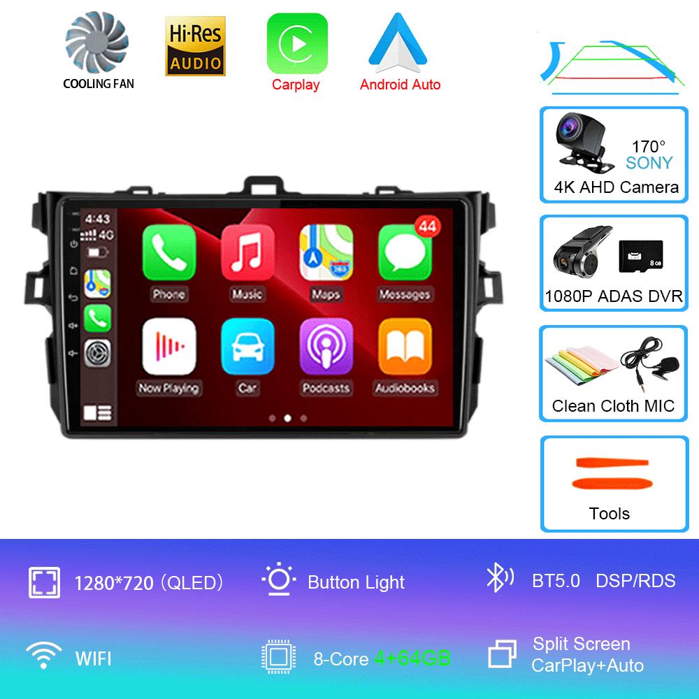 Car Radio Android 14 Carplay 2din For Toyota Corolla E140/150 2007 - 2013 4G GPS Multimedia Video Player Stereo WIFI+4G