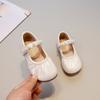 Kids Girls Solid Color Round Toe Pearl Velcro Mary Jane Princess Leather Flats