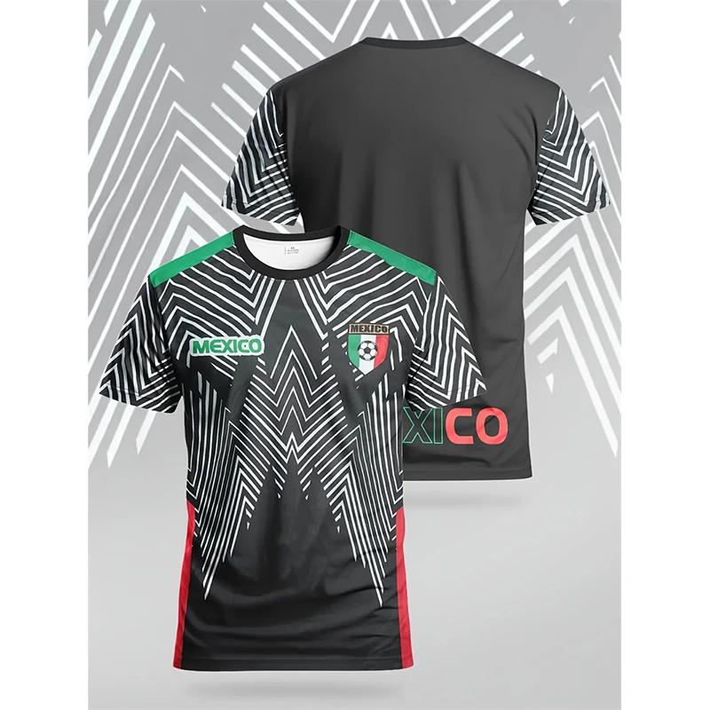 Mexico Football Jersey T-shirt Men Clothes Street Casual Crewneck Tee Shirts 3D Print Stripe Fashion Summer Sport Team Tee Top