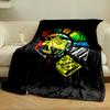 A colorful helmet design featuring bold geometric shapes and numbers. for all seasons blanket lunch break throw gift