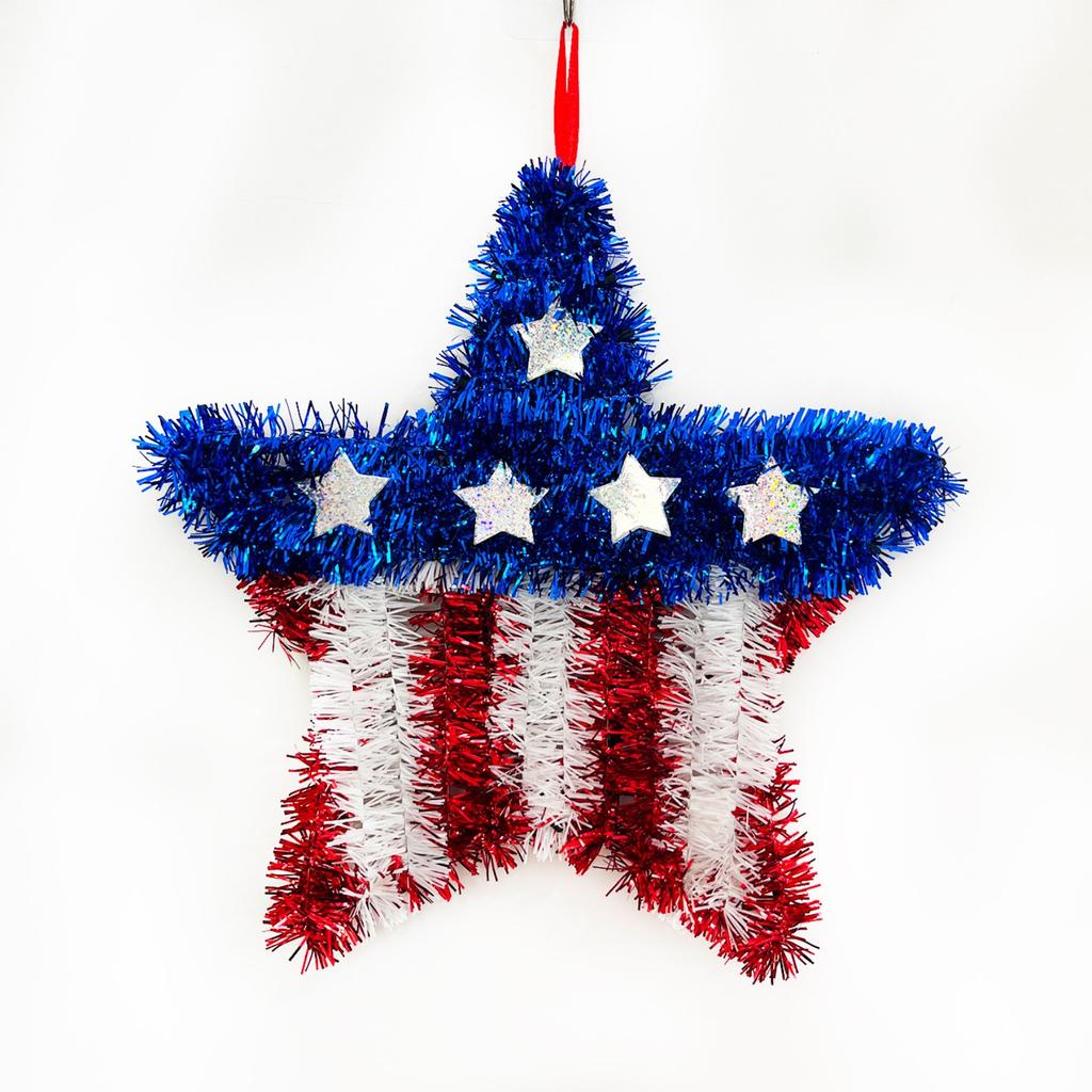 Independence Day Wreath Decoration Hanging Pendant Red White And Blue Five-Pointed Star Hanging Wall Hanging Door Hanging
