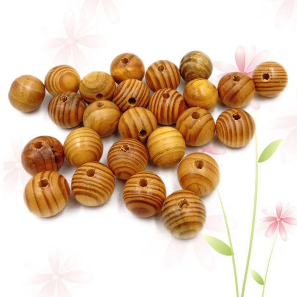 25pcs 25mm Round Spacer Beads Loose Wood Stripe Beads for Beading Crafts