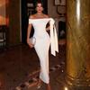 European and American Style Slim-fitting Elegant One-step Skirt One-word Collar Tube Top Lace-up Dress Fashionable Solid Color Women's Banquet Dress
