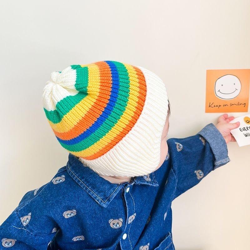 Autumn and winter children's hats, girls' pullovers, knitted hats, colored wool hats, boys' and babies' warm ear hats, tide