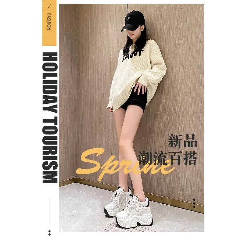Fashion Women Casual Platform Sneakers 10CM High Heels Spring Sports Leather Dad Shoes Breathable Trainers Chunky Sneakers Zapatos Mujer