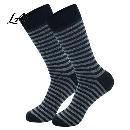 Daily Commute Work Socks Men Striped Crew Socks Cotton Dress Moisture Wicking Everyday Wear Resistant Breathable for Business Office Casual
