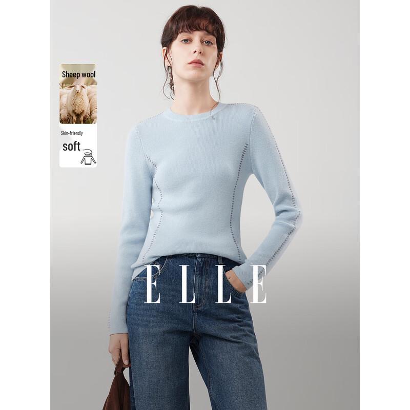 ELLE Women s French Lamb Wool Round Neck Knit Sweater M