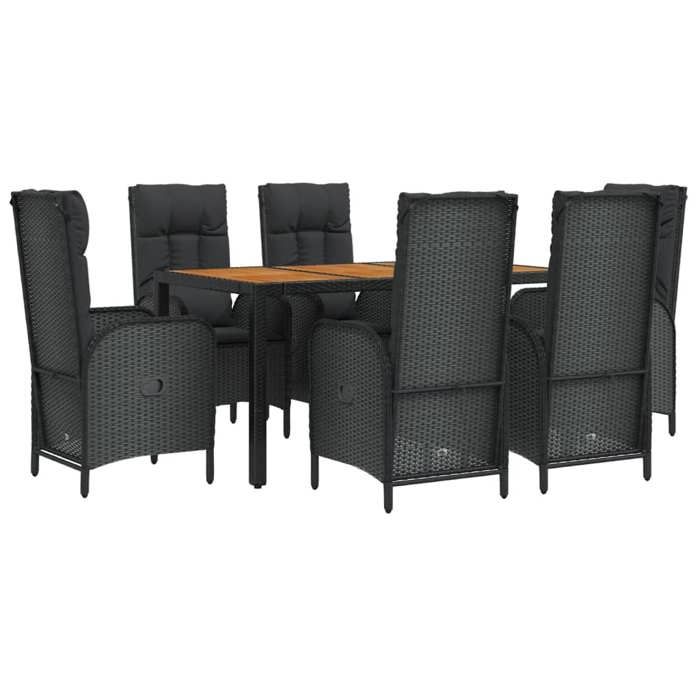 VidaXL Garden Dining Set Cushions 7pcs Black Wicker, Dining Set, Dining Set 3185071