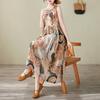 2025 Summer New Retro Printing Cotton and Linen Long Dress Women's Loose and Thin Round Neck Sleeveless Vest Dress