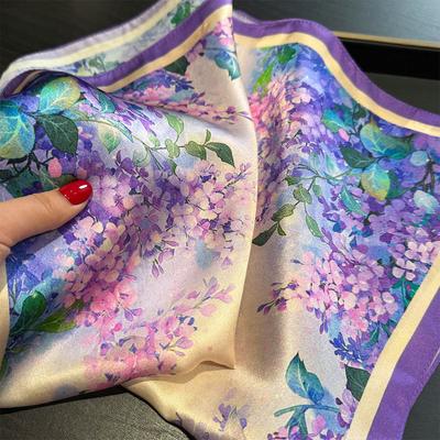 Cachecol de Seda Pura 100% Mulher Pescoço Cabelo Foulard Faixa de Cabeça Lenços Bandana Moda Hijab Estampado Poncho Lenços Pashmina