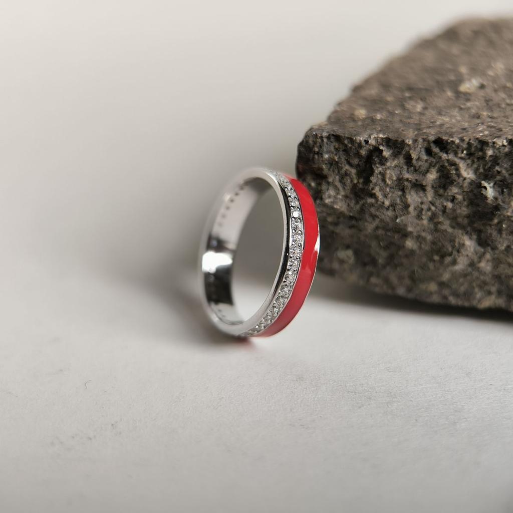 Silver Ring with Cubic Zirconia, Enamel, Item Weight 2.58 G (60002233)