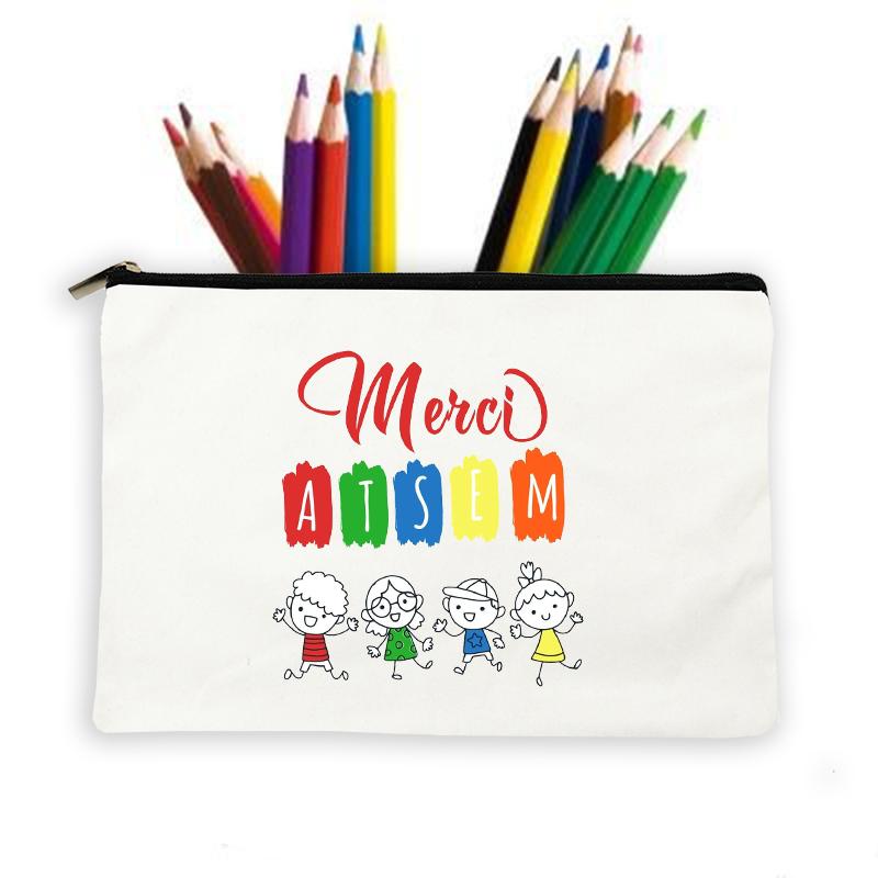 Thanks Atsem French Print Woman Makeup Wash Pouch Storage Bag Makeup Bag School Stationery Supplies Pencil Case Travel Best Gift
