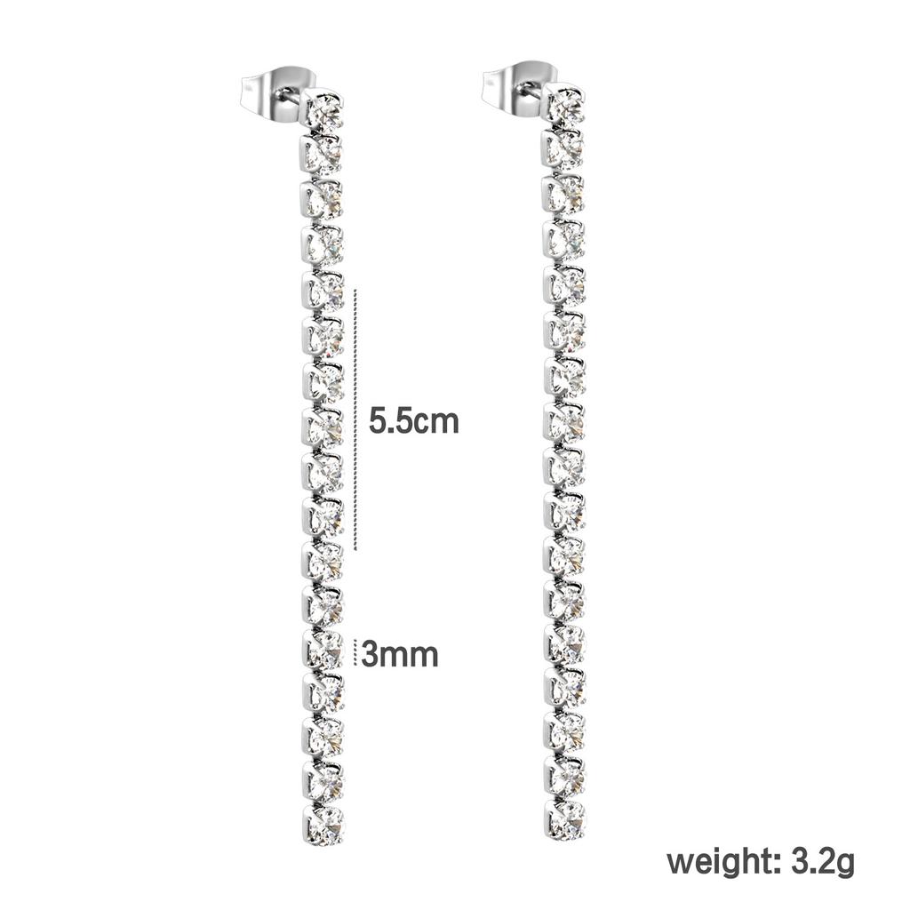 Fashionable And Luxurious Round Colorful Zircon Fringe Earrings With Exquisite Chain Accessories Versatile Ear Jewelry