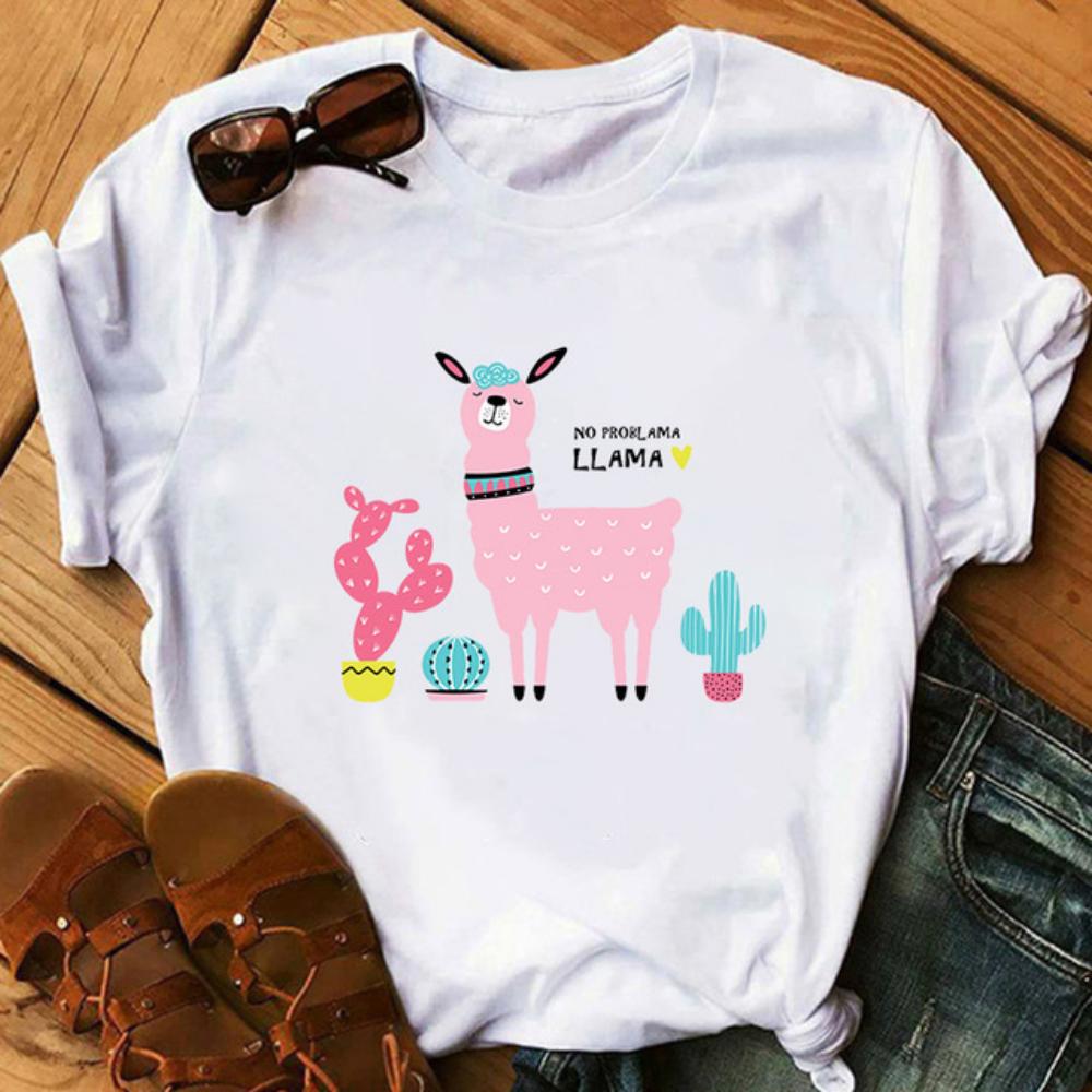 Lustiger Alpaka Schriftzug Kunst Damen Weiß Lässig Locker Oversized Hemd Streetwear Täglich Sommer Oberteile Rundhals Langlebig Übergröße