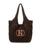 Hazzys Women Acc Signature H Logo Patch Dark Brown Rattan Shoulder Bag L Hiba6E794W2