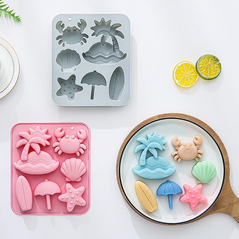 6 Cavity Tropical Beach Theme Silicone Mold Summer Animal Crab Shell Fondant Candy Chocolate Mould Diy Baking Accessories