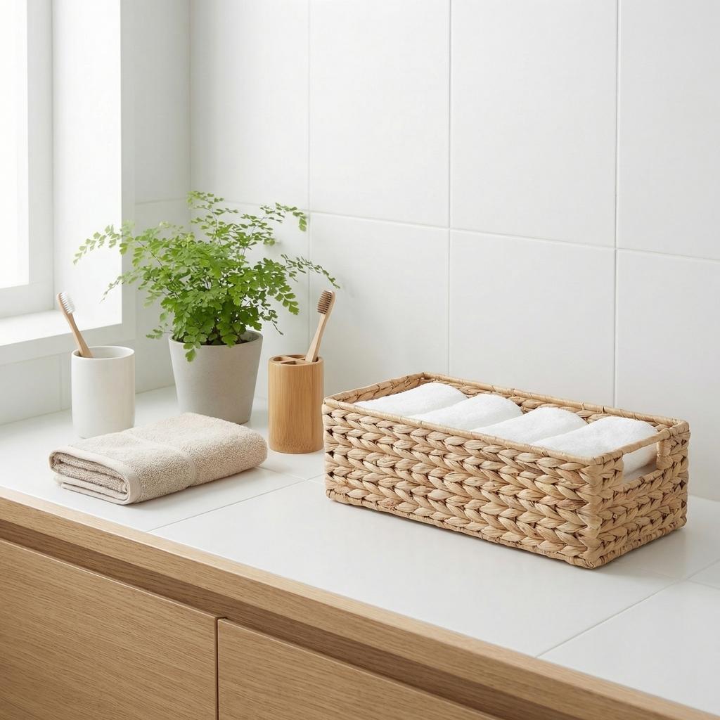 Toilet Tank Storage Basket, Suitable For Bathroom Use, Water Hyacinth Design, Top Storage Basket For Toilet Tanks.
