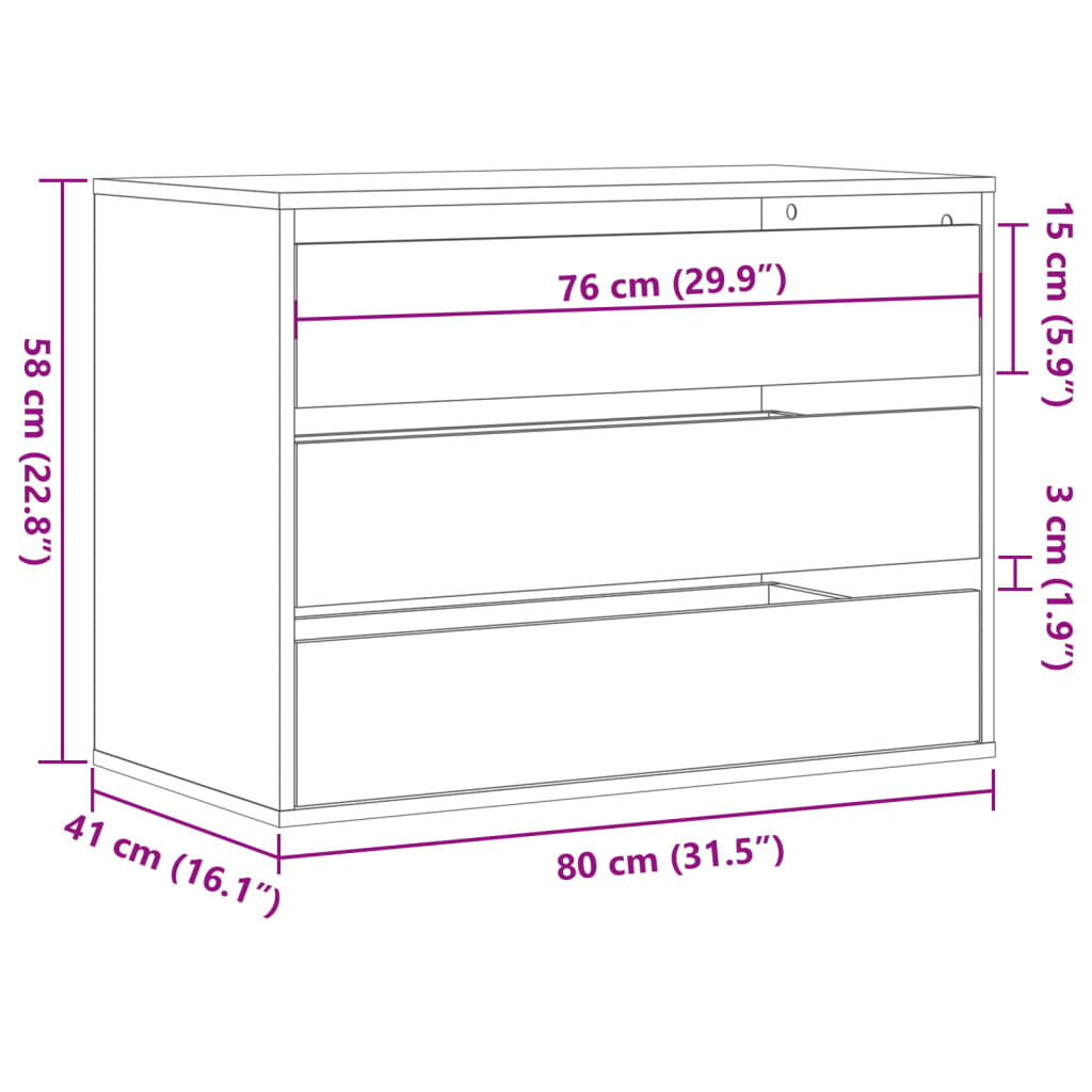 Vintage Wood Effect Chest of Drawers 31.5 X 16.1 X 22.8 In (L X W X H) Engineered Wood