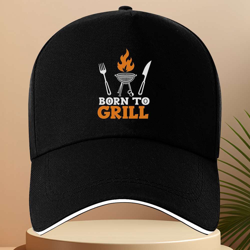 Born To Grill BBQ Graphic Baseball Cap Polyester Adjustable Casual Hat for Grilling Enthusiasts