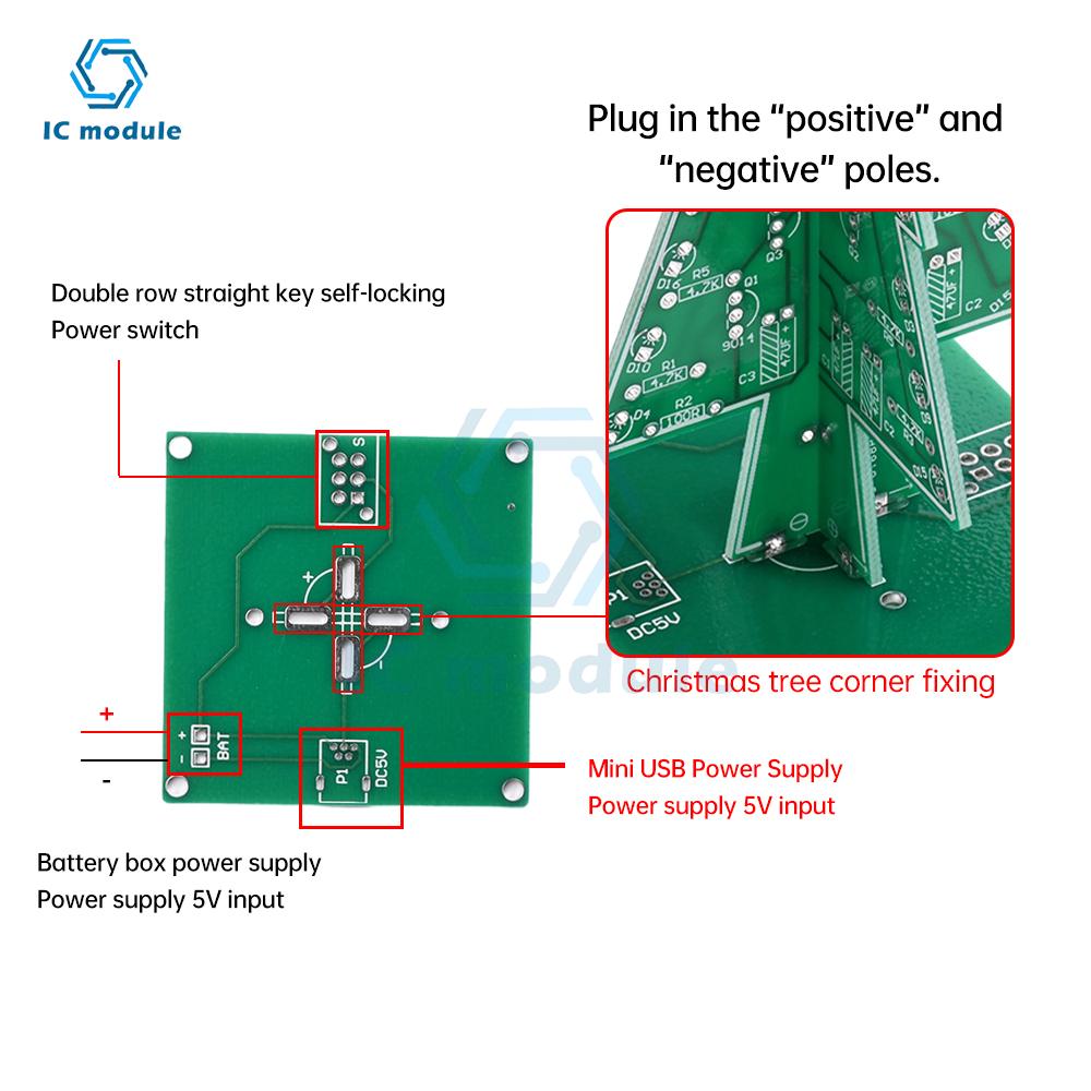 Christmas Tree DIY Soldering Kit - 36 LED Flashing PCB with USB Cable Fun Electronics Project Gift for Beginners