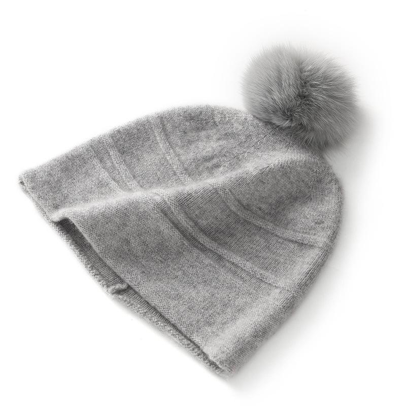 Cashmere hat women's autumn and winter knitted cashmere hat export casual hairball hat soft
