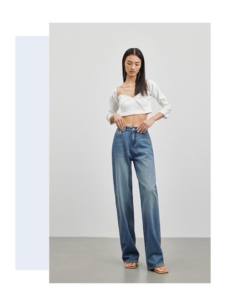 Retro High Waisted Wide Leg Blue Jeans for Women - Slimming and Loose Fit