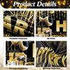Long Happy New Year Banner 2026 Black Gold New Years Eve Party Decorations Banner Backdrop, 118 × 20 inch Sparkle Photo Booth Sign Background for