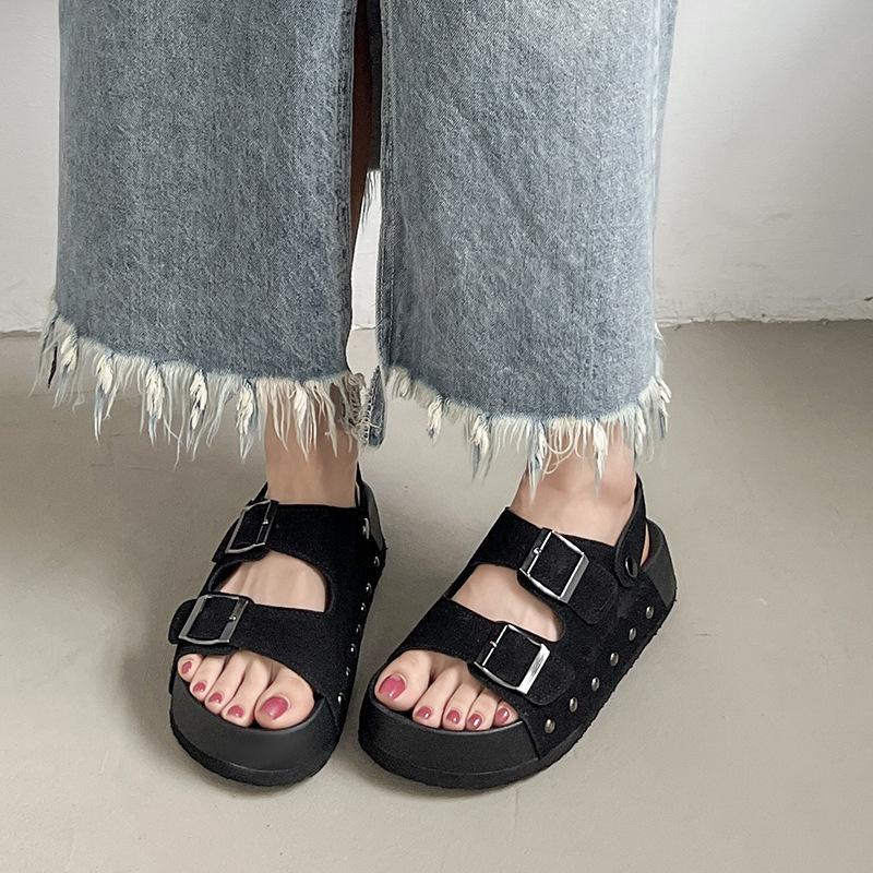 Casual Retro Platform Slippers Women's 2025 Summer New Outer Wear Fashionable Versatile One-word Drag Bokensha Sandals