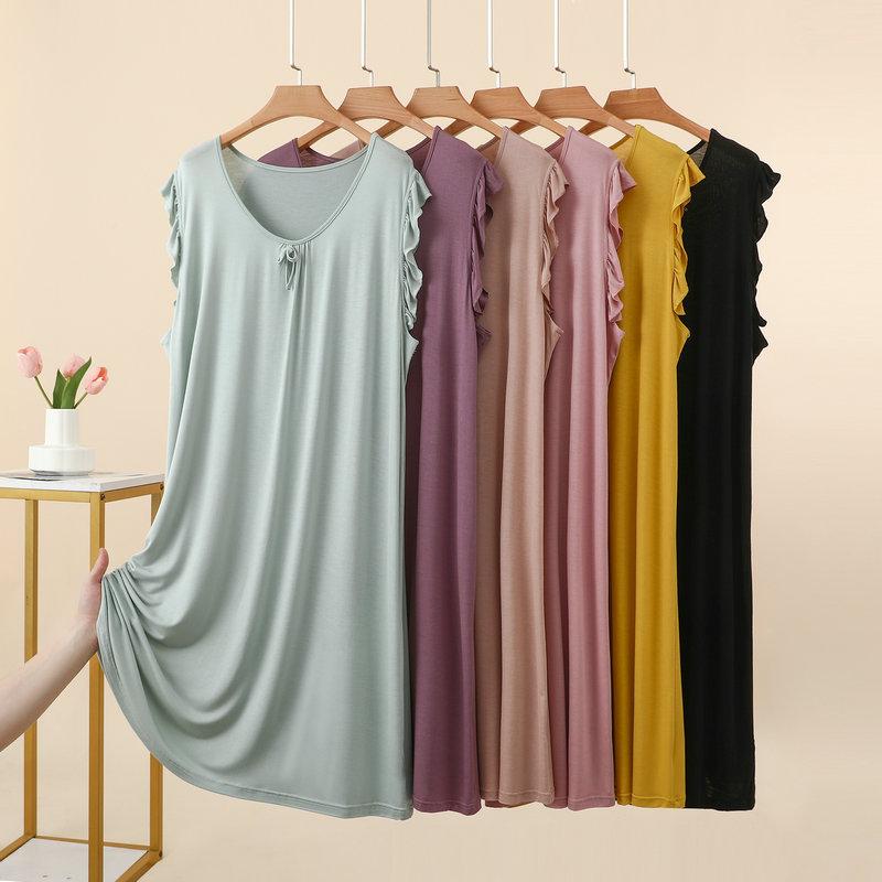 Summer Women's Modal Lace V-Neck Sleeveless Nightdress Loose Plus Size Soft Comfort Sleep Dress Casual Loungewear Home Outdoor Wear