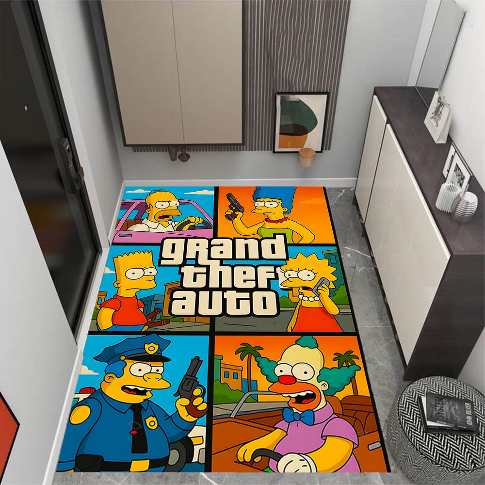 Simpsons Family Adventure Themed Anti-Slip Rugs - Polyester Home Decor, Suitable for Bedrooms, Living Rooms, Doorways, Studios, and Decorations