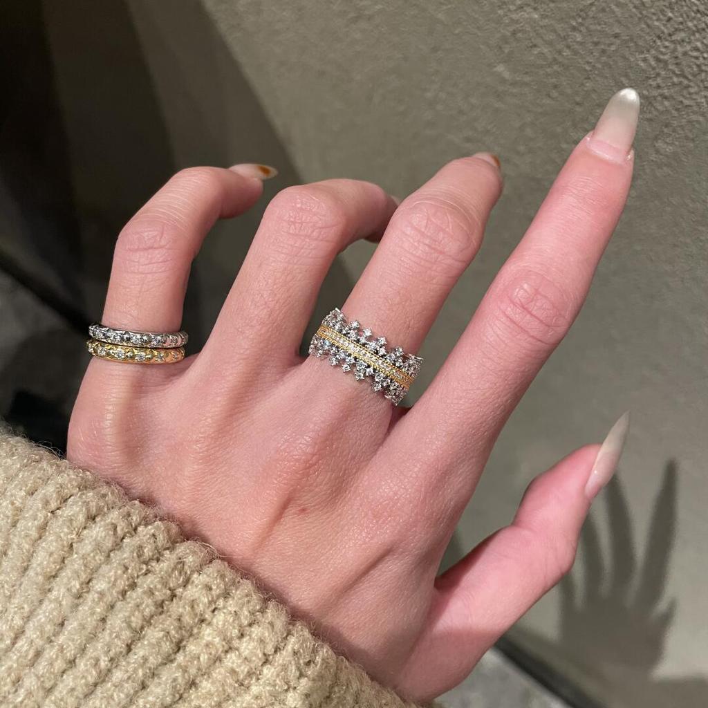 Sparkling Vintage silver 925 inlay Full Diamond Two tone Ring Light Luxury crown rings for women Wedding fine Jewelry Gifts
