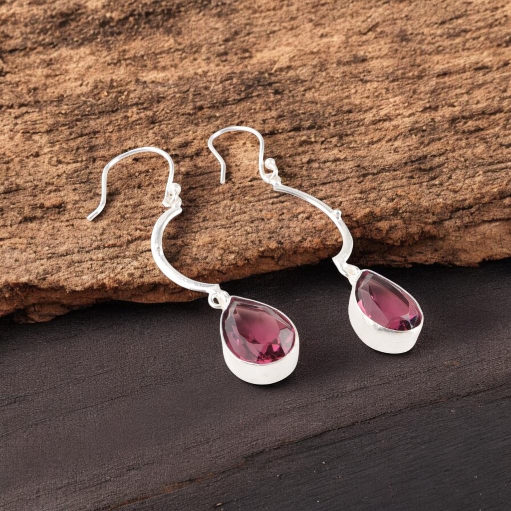 Rhodolite Gemstone 925 Solid Silver Jewelry Handmade Dangle/Drop Earrings 2.60" EE-43-39