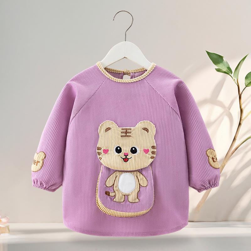 Waterproof Long-Sleeve Baby Coveralls: Anti-Stain Backwards Bibs for Boys & Girls - Perfect for Mealtime in Autumn & Winter.