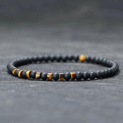 Nueva pulsera de moda para hombre, con ojo de tigre natural, piedra emperadora pequeña de 4 mm, pulsera de cuentas, accesorios para hombre, joyería de playa Bohemia