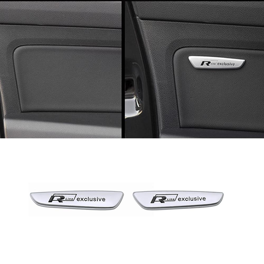 Rline Exclusive Badge For VW Sticker 2pcs Interior Armrest Sticker Rline Emblem Sticker For VW Bora Golf CC Tiguan Passat GTI