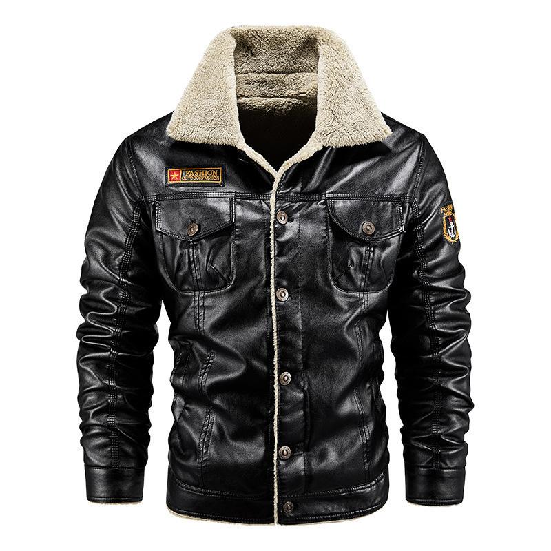 

Куртка из искусственной кожи для мужчин, куртка из бархата и утолщенного хлопка, куртка с лацканами из овечьей шерсти нового стиля, многокарманная мотоциклетная кожаная куртка для мужчин M