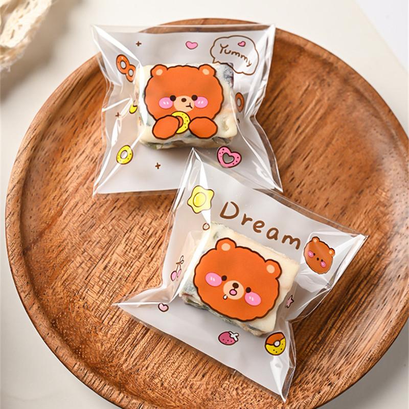 100Pcs 7x7cm Small Plastic Cartoon Animal Printed Self-Adhesive Packaging Cookie Candy Bags Child Birthday Party Favors