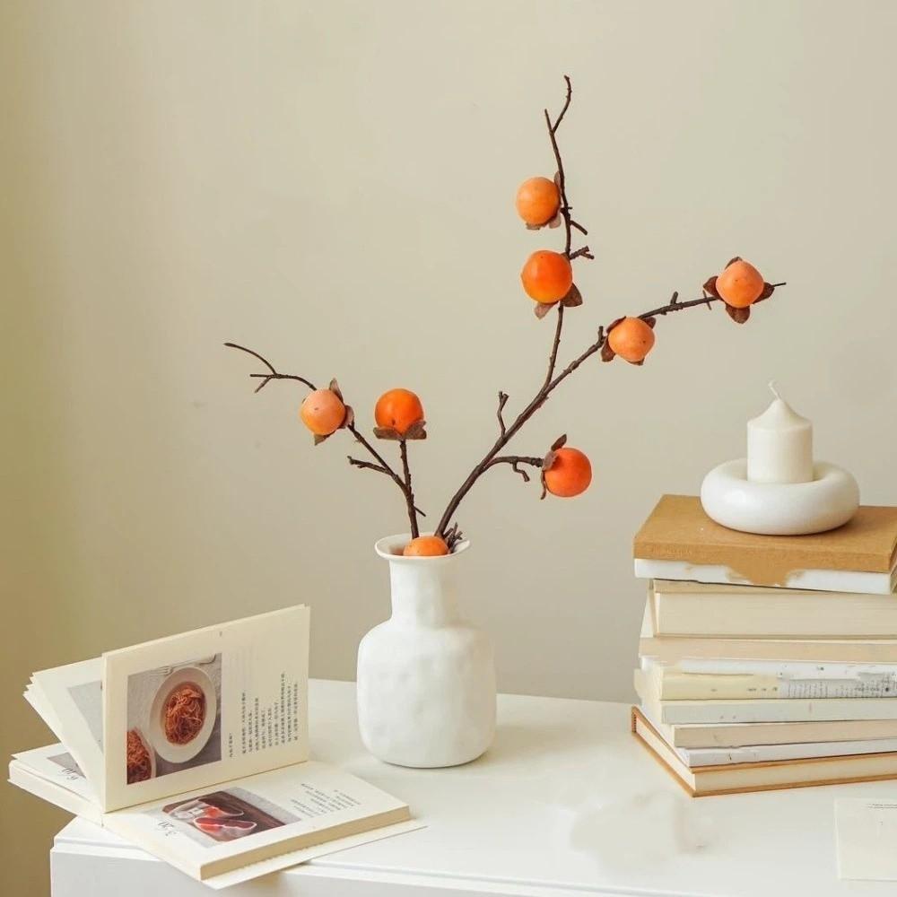 8 Köpfe Künstlicher Kaki-Zweig Handgefertigt Realistisch Simulation Kaki-Frucht Plastik Elegant Künstliche Früchte Zweige