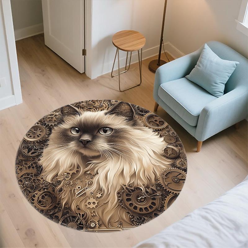 Gear Cat,Round Area Rug,Carpet Rug for Living Room Bedroom Sofa Playroom Decor,Non-slip Floor Mat