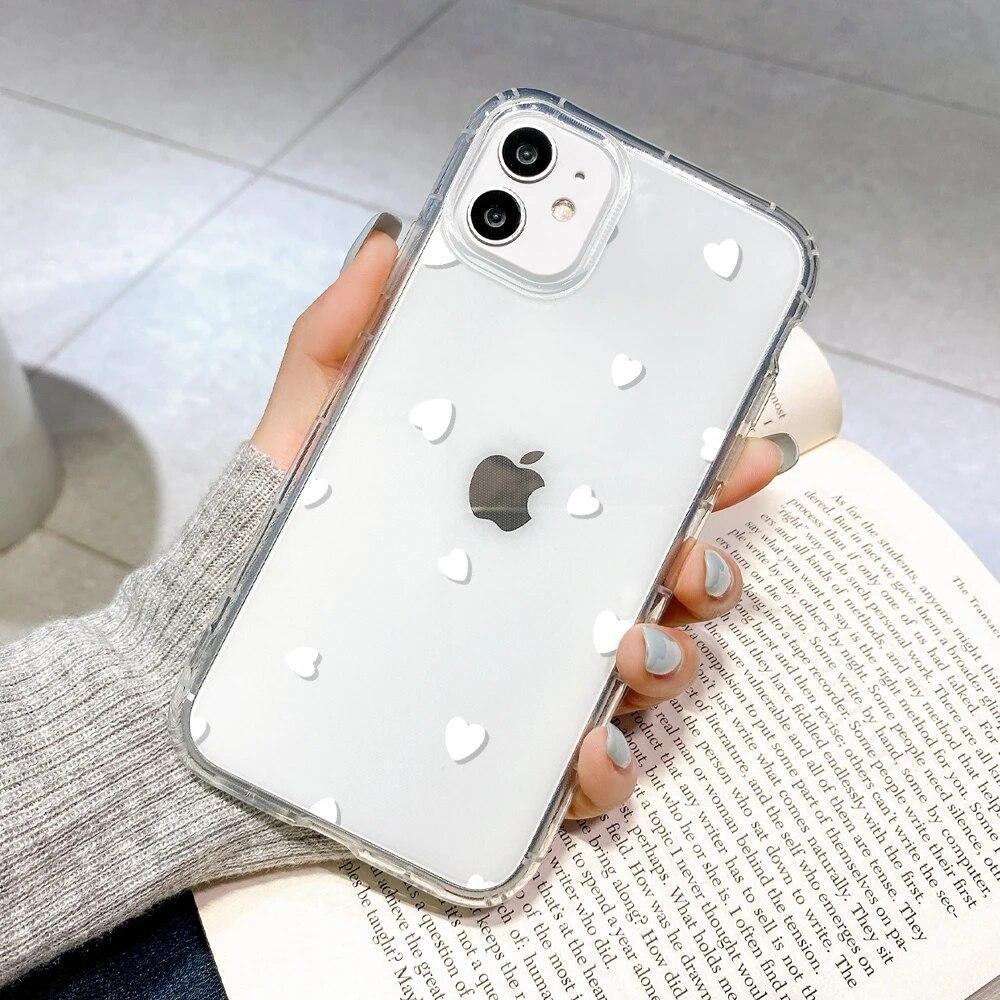 Clear Phone Case For iPhone 15 Case iPhone 13 14 11 12 15 Pro Max 12 13 Mini XR X XS Max 7 8 Plus SE Shockproof Love Heart Cover