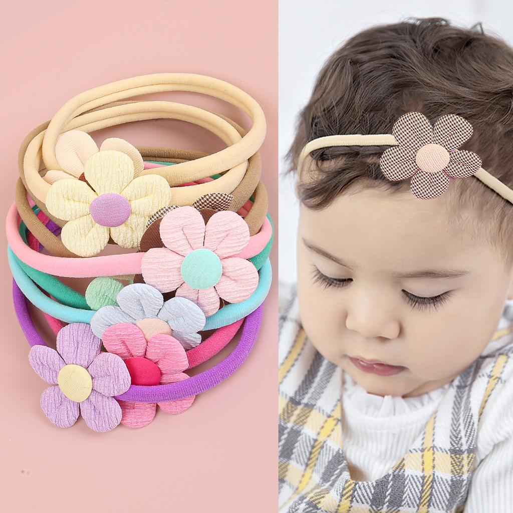 9 ST Babyflickor Blomma Pannband Elastiska Mjuka Nylon Pannband Blommiga Hårband för Turban Spädbarn Barn Håraccessoarer