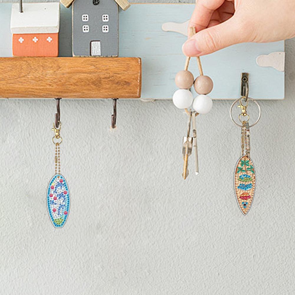 6Pcs Double Sided Special Shaped Exquisite Pattern Diamond Painting Keychain Rhinestone Painting Keychain Pendant for Beginners