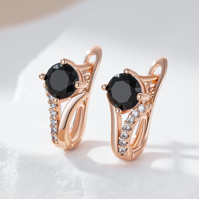 Shiny Black Natural Zircon English Earrings Luxury  Rose Gold Color High Quality Women Daily Fine Ethnic Jewelry