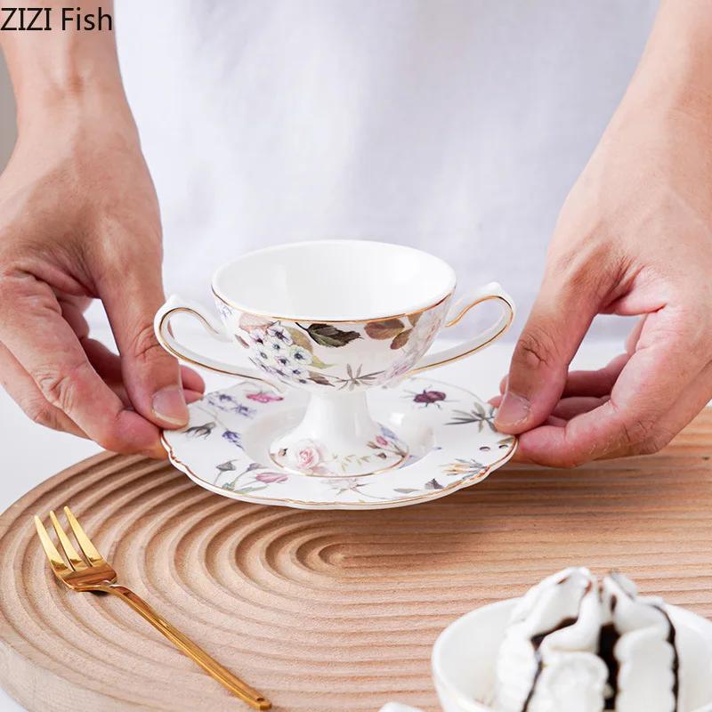 Vergoldetes Blumenmuster Porzellankelchbecher Eisbecher Esstisch Milchkaffeebecher Nachmittagstee Teetasse Obstsaftbecher
