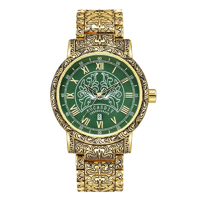 

Aocasdiy Original Retro Luxury Medieval Men S Watch Classic Pattern Alloy Versatile зелений